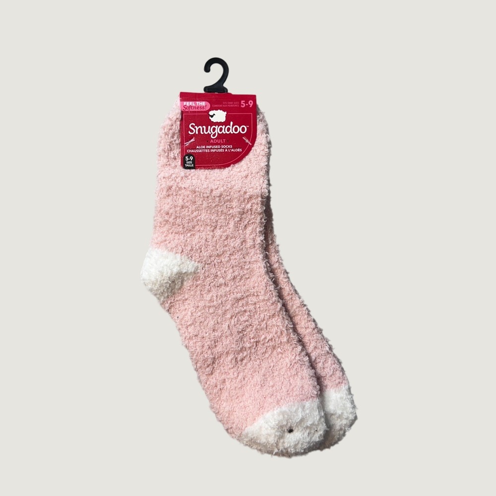 Snugadoo Socks Womens 5-9 Pink Aloe Infused Fuzzy Crew Soft Cozy Loungewear